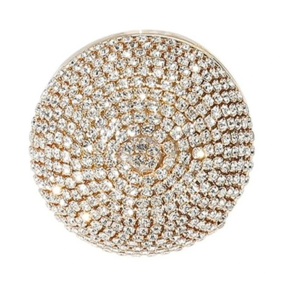 Gold Rhinestone Crystal Stretch Ring Sparkling Dome Fashion Cocktail Jewelry